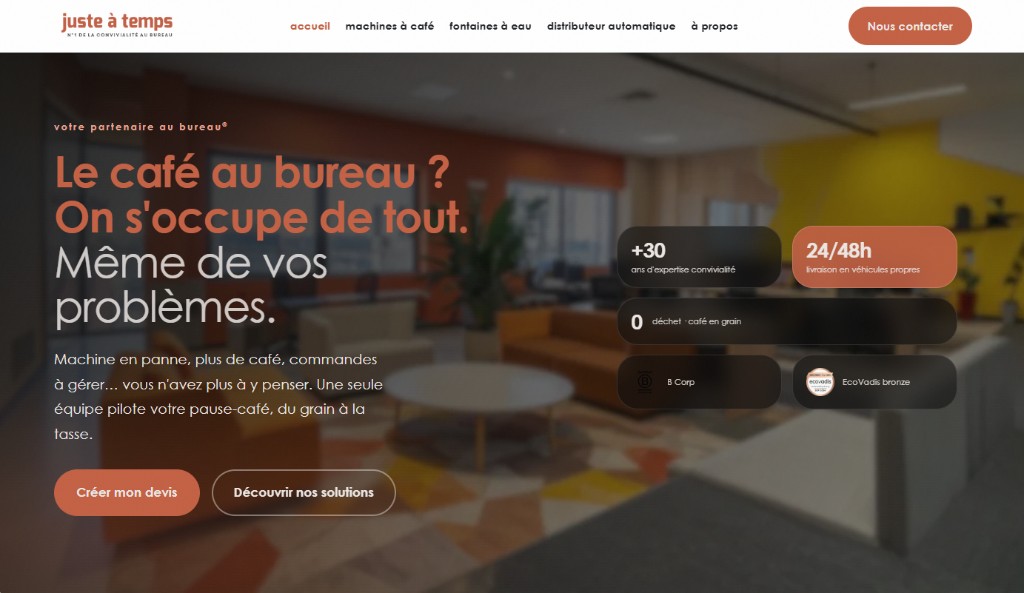 Aperçu de la landing page Juste à temps